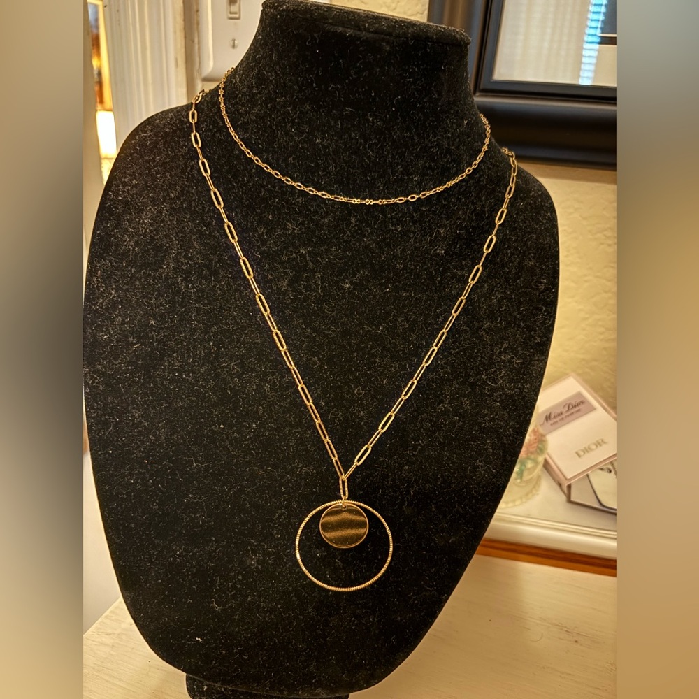 Elegant Gold Necklace with Double Circle Pendant by Parker Lane